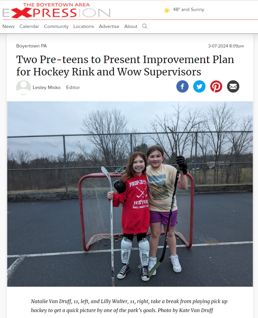 Boyertown Area Expression  - Two Pre-teens to Present Improvement Plan for Hockey Rink and Wow Supervisors
