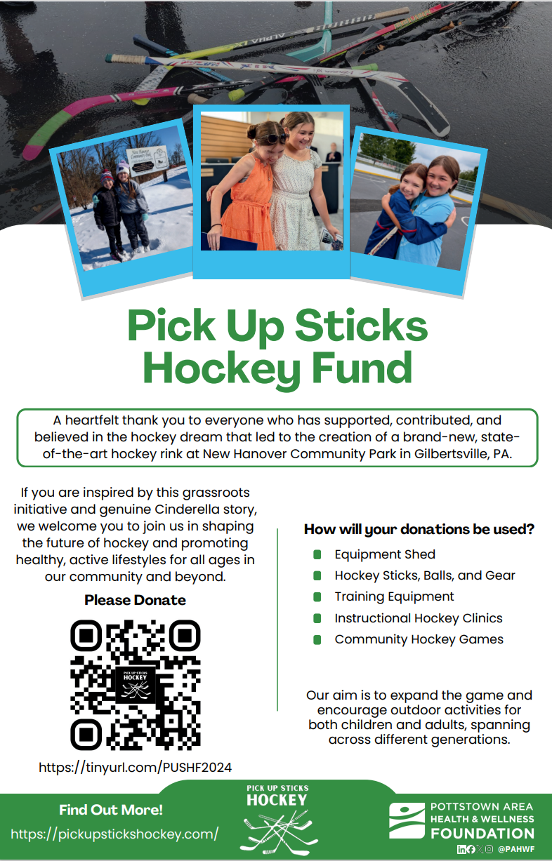 Pick Up Sticks Hockey Fund Donations with Pottstown Area Health & Wellness Foundation